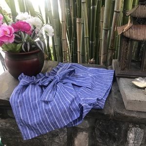 NWOT Blue striped paper bag shorts